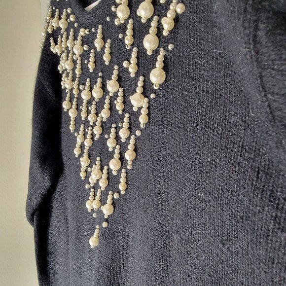 Vintage Allison Blair Pearl Sweater Womens L Silk Angora Lambswool Blend Black - Picture 7 of 9